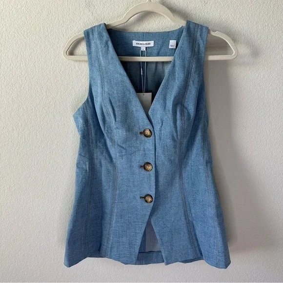 NWT VERONICA BEARD Avalina Denim Vest in Blue Mirage SZ US 6 - Picture 3 of 8